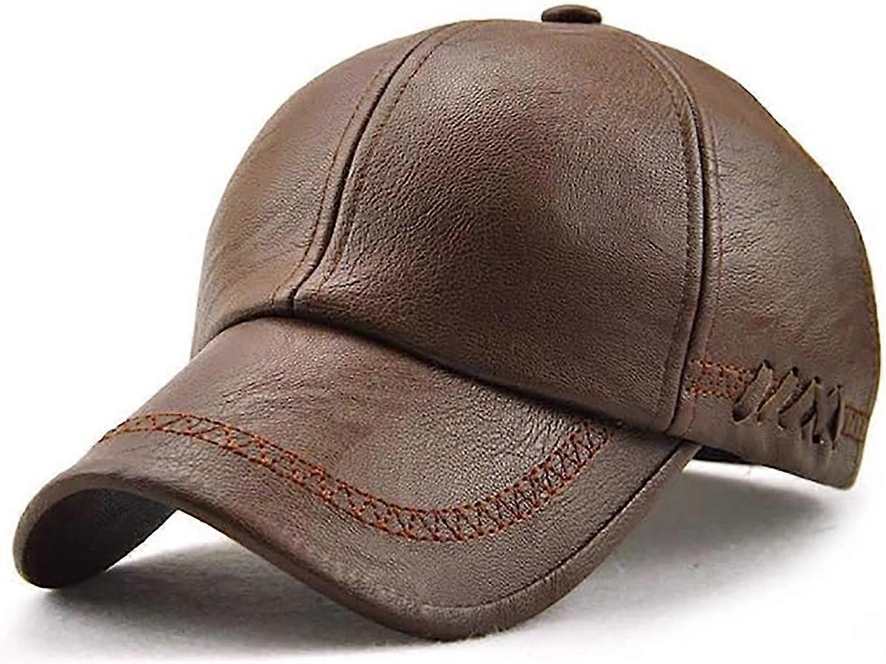 Men's PU Leather Baseball Cap Winter Warm Adjustable Visor Hat