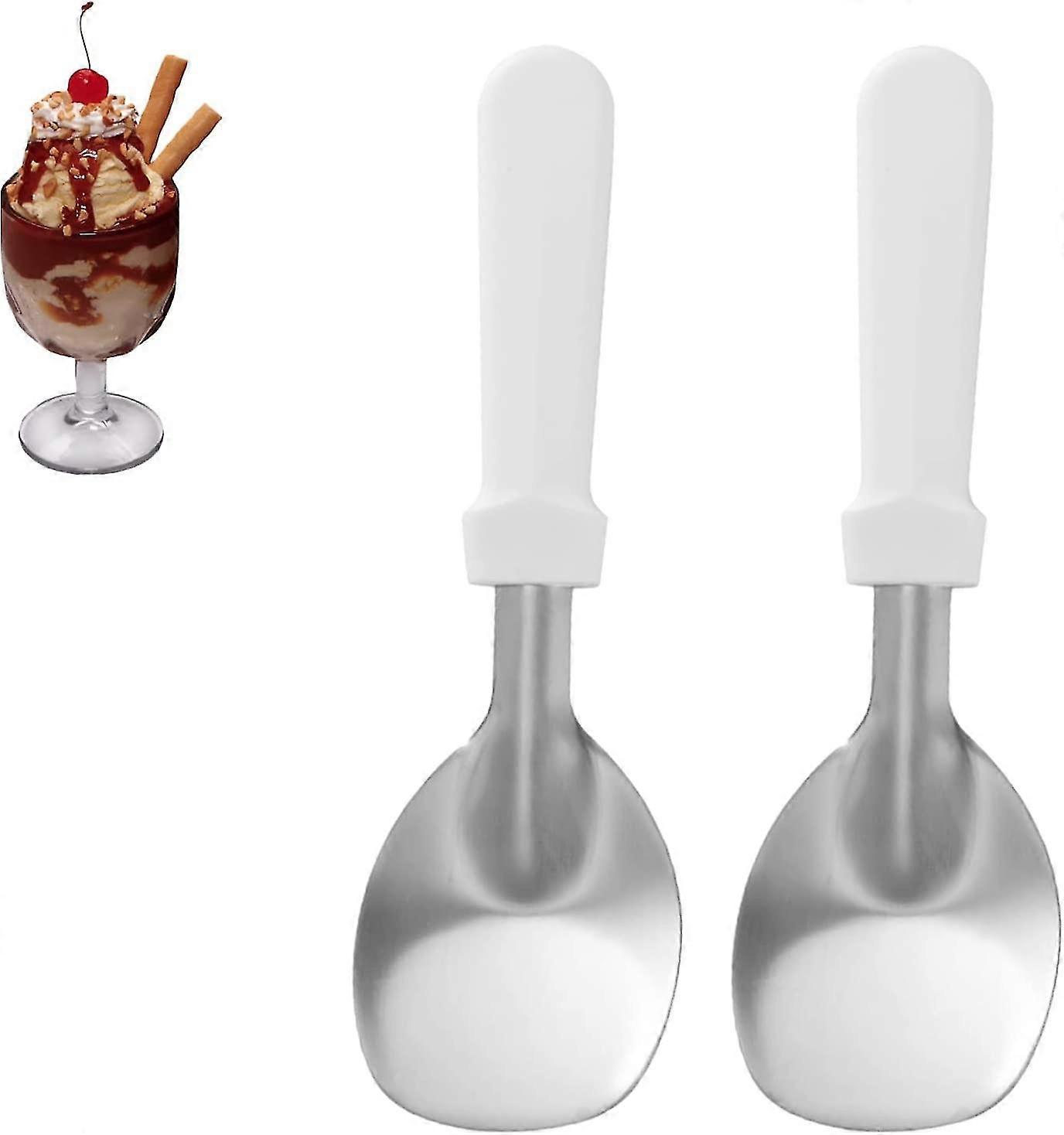 2 بولة آيس كريم ، مغرفة آيس كريم من الستانلس ستيل بمقبض بلاستيكي أبيض)