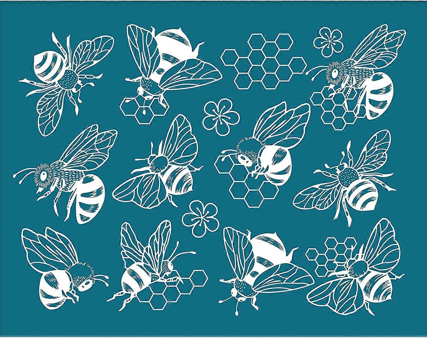 Clay Stencils Bees Pattern Non-Adhesive Silk Screen Printing Stencil Reusable Mesh Stencils Transfer Washable Stencils for Polymer Clay Jewelry Earrin