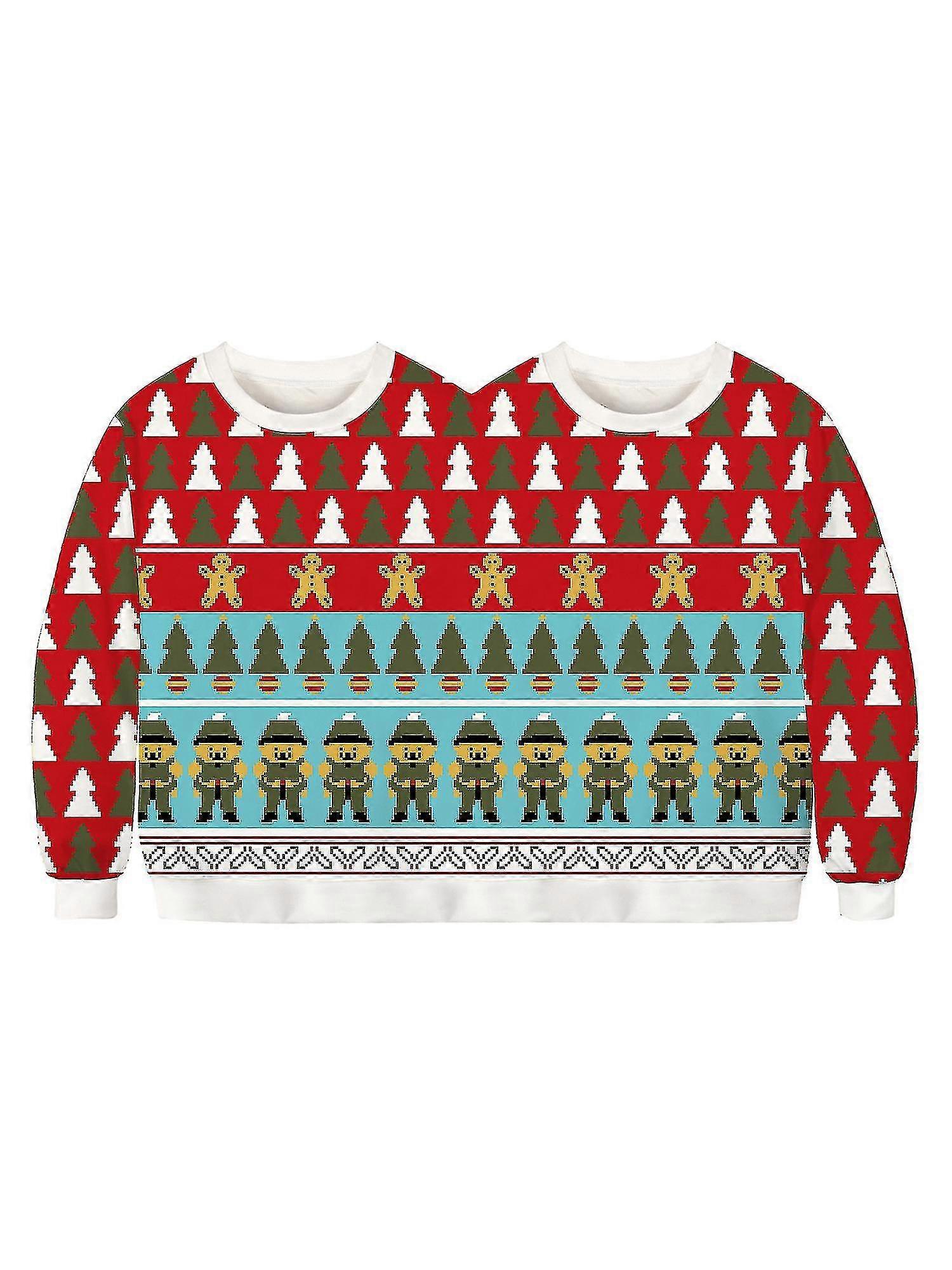 Two Person Ugly Christmas Sweater Women Men Conjoined Twin 3d Printed Couples Jumper Funny