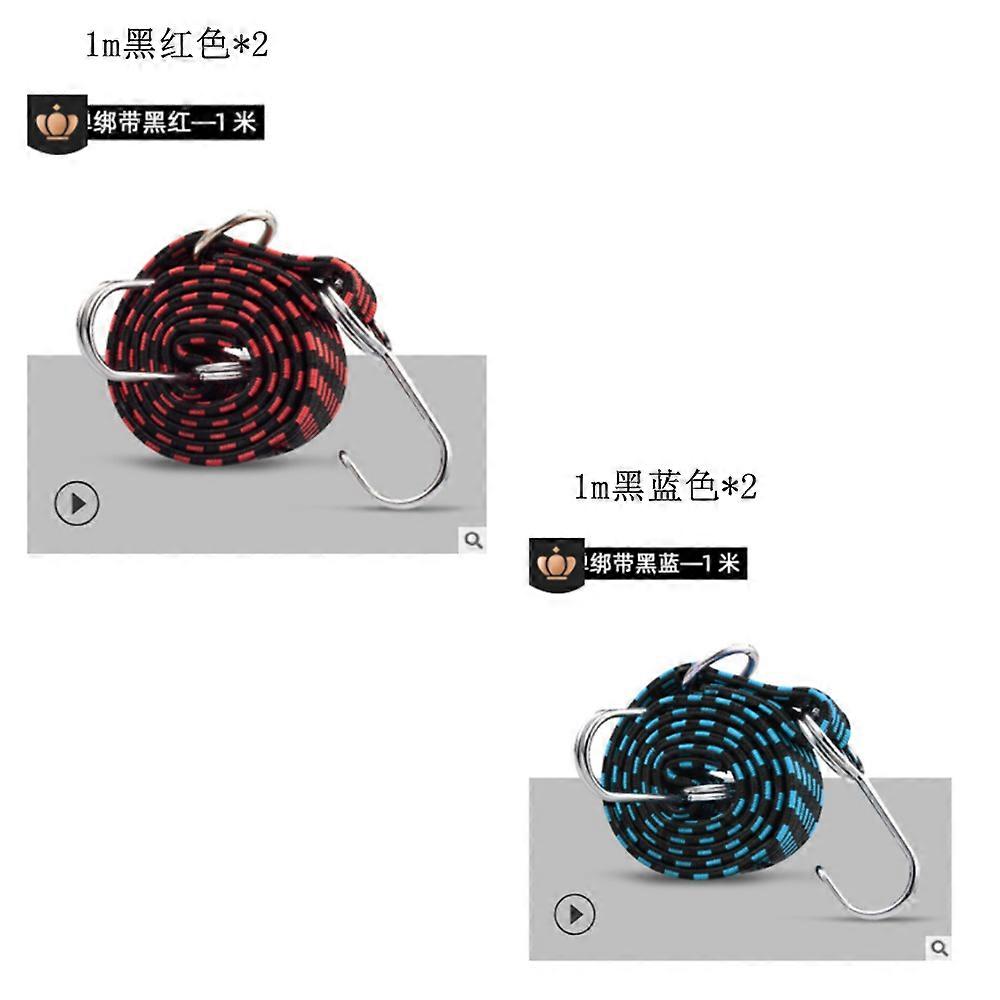 Bungee Cords with Hooks, Pack of 4 Double Layer Elastic Bands Heavy Duty Bungee Cords for Camper Roof Racks (Black-Red, Black-Blue)
