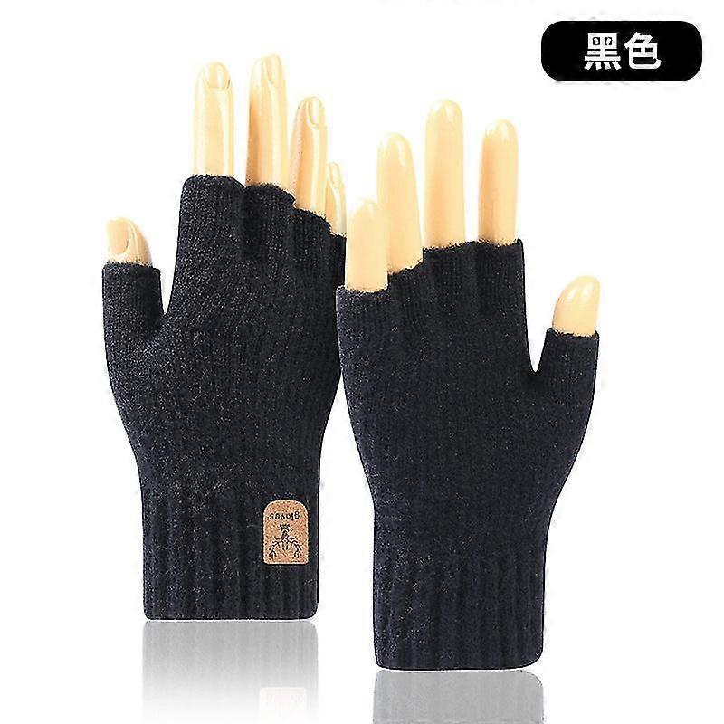 Half Finger Gloves Men And Women Keep Warm And Cold Protection In Winter Knitted Wool Wholesale Finger Leakage Gloves