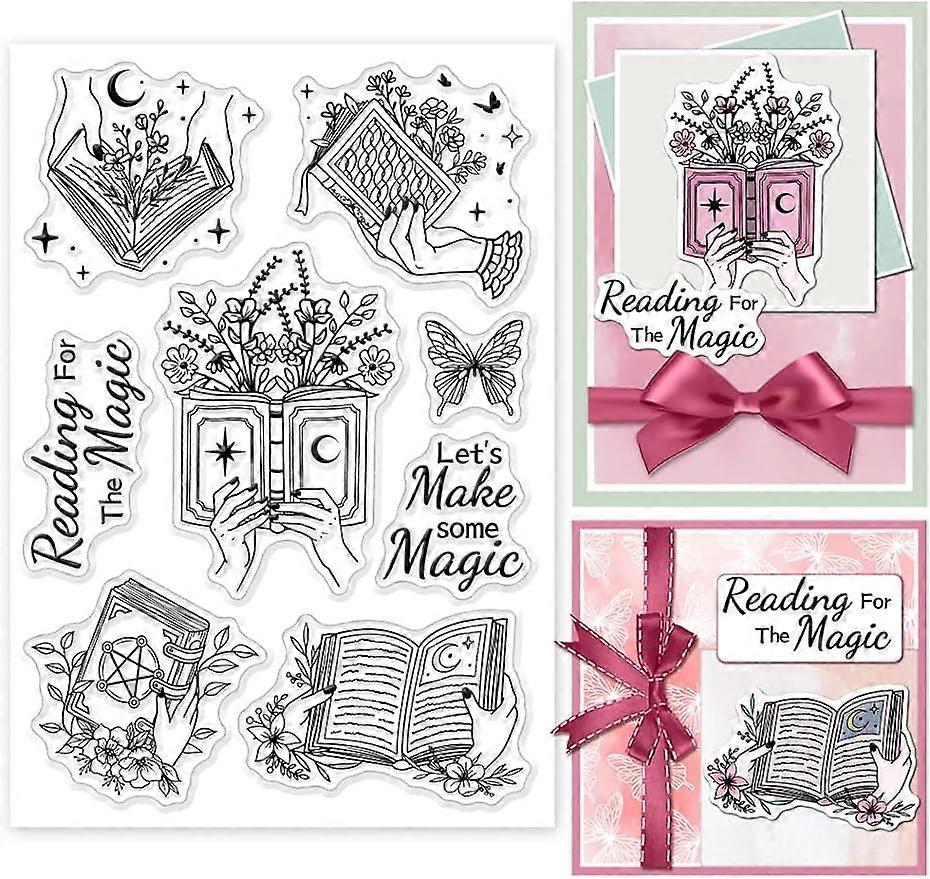 1Sheet Hand Books Flowers Silicone Clear Stamp Seals