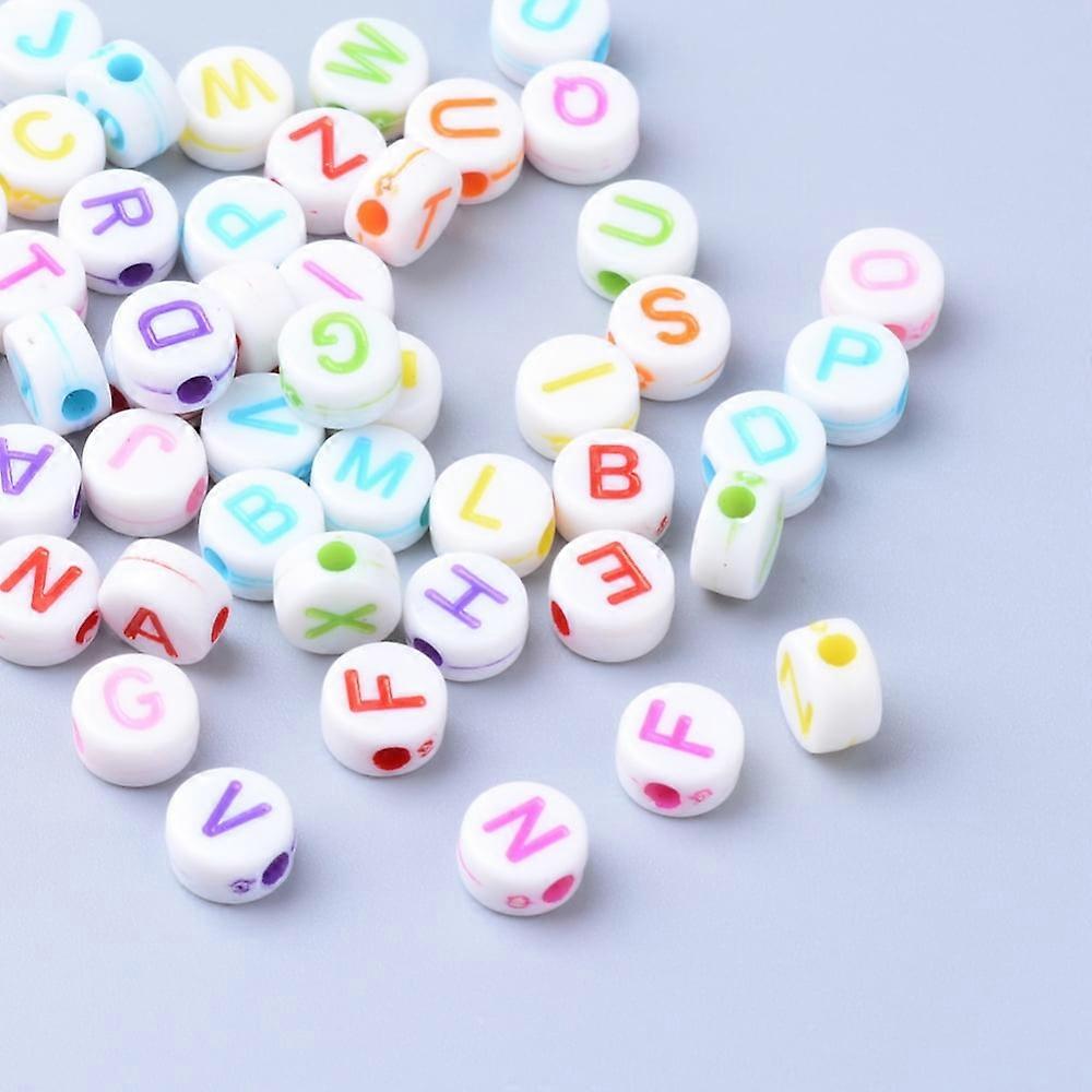 50g Craft Acrylic Horizontal Hole Letter Beads Flat Round Mixed Color 6x3.5mm Hole: 2mm about 360pcs/50g