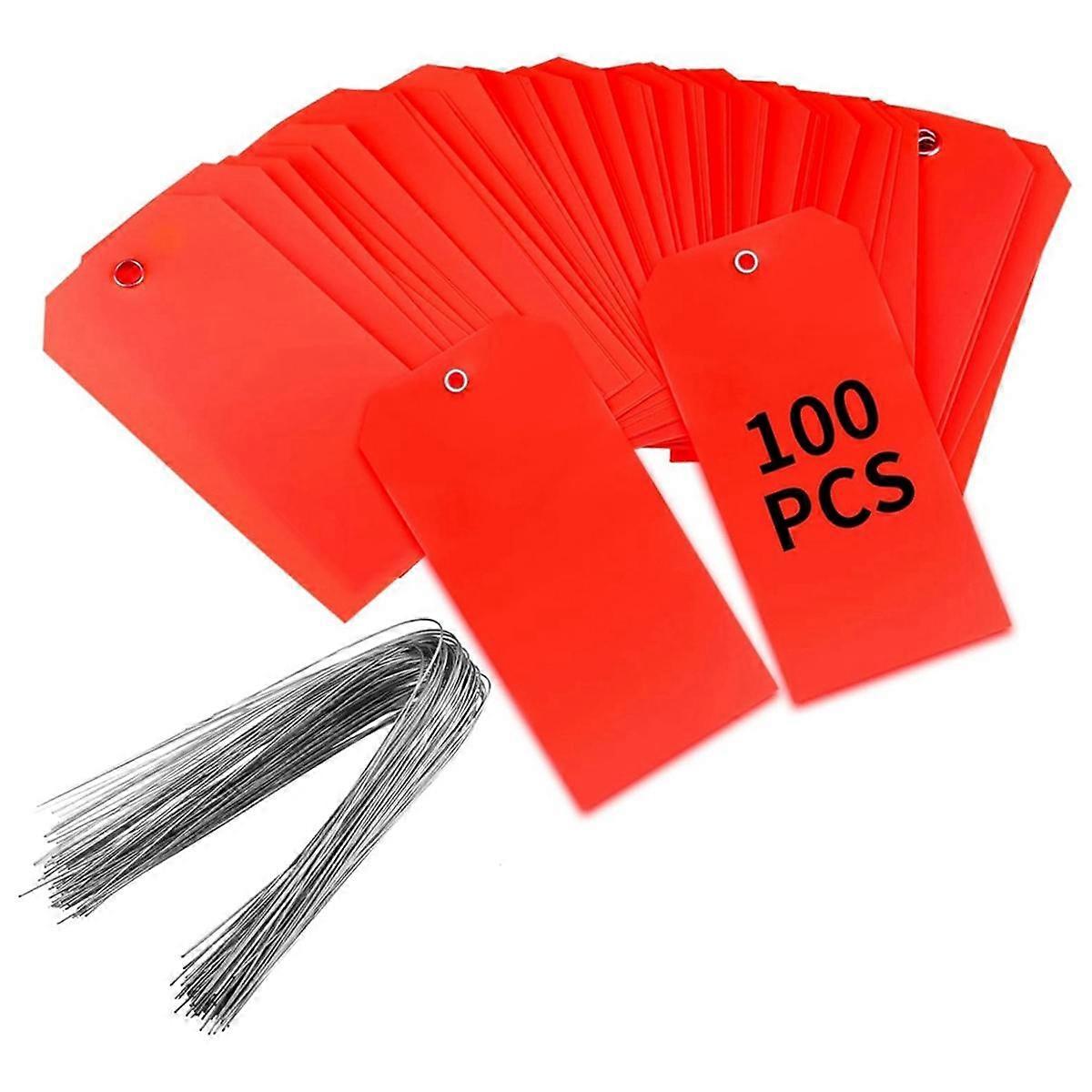 100 Pieces 4 3/4Inch X 2 3/8Inch Plastic Shipping Tags with Wires Blank Labeling Tags Waterproof Hang Tags (Red)