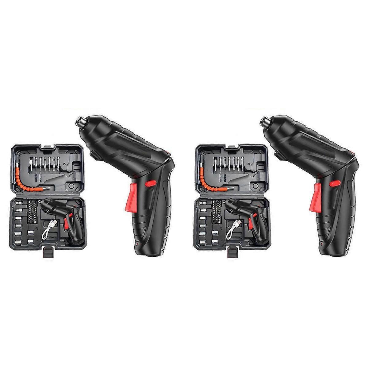 2X Rechargeable Mini Electric Screwdriver 90-180Rotating Handle LED Wireless Screwdriver Drill El