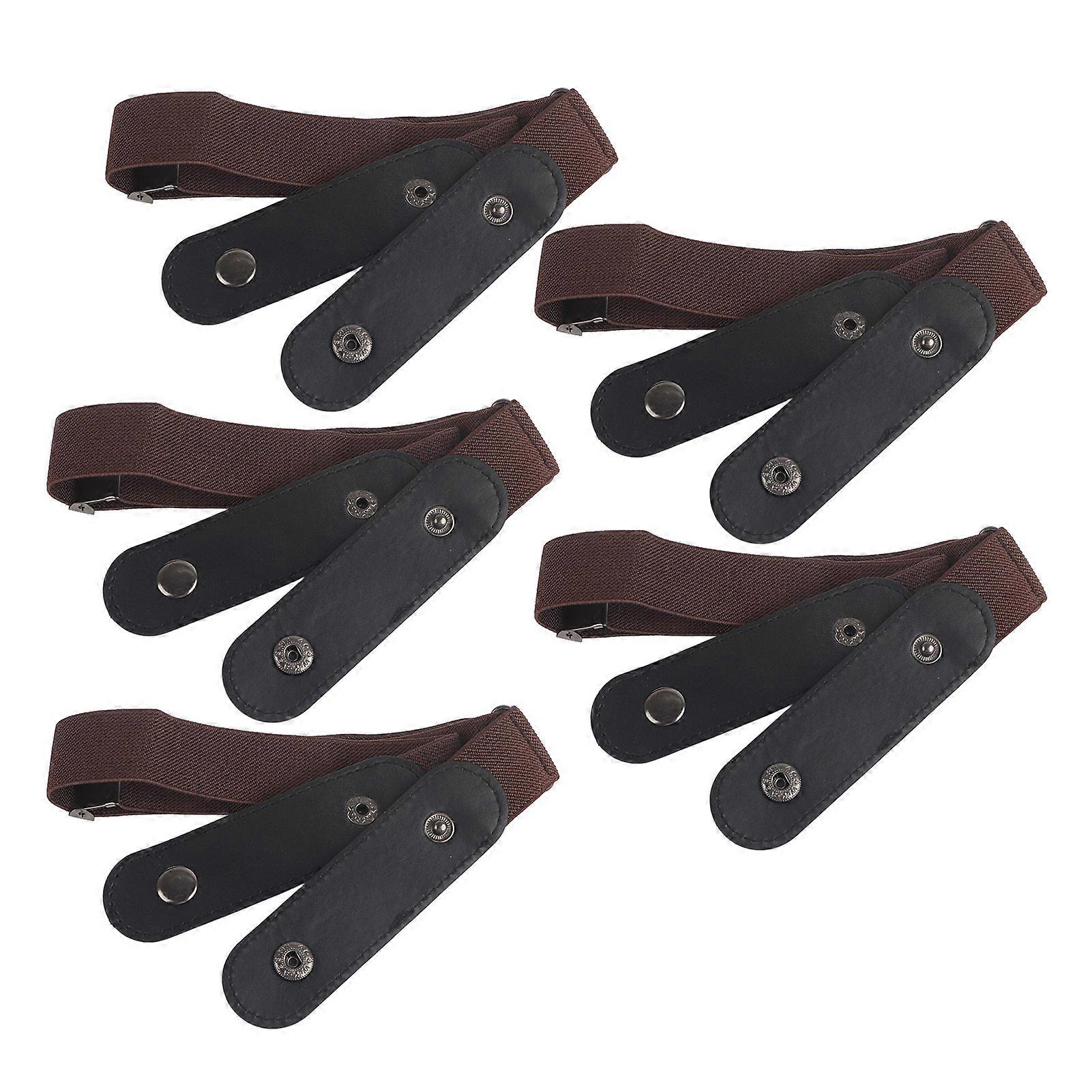 5st Spänne Fri Bälte PunchFree No Bulge Inget Krångel Webbing Bälte för Byxor Tillbehör (Kaffe)