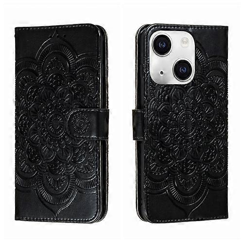 For iPhone 15 Sun Mandala Embossing Leather Phone Case