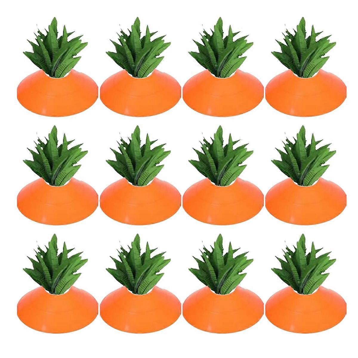 12PCS Easter Carrot Garden Stake Carrot Decorative Outdoor Plastic Rustic Sign for Easter Home Lawn