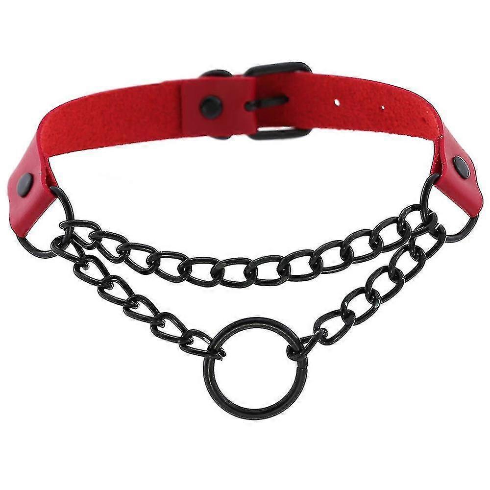 Personality Diablo Punk Wind Cortical Ring Collar Necklace,red