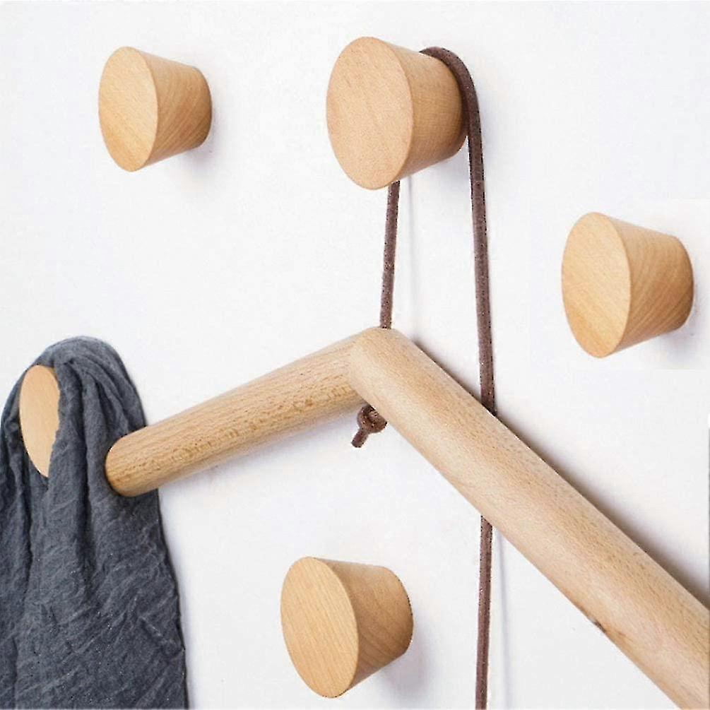 5pcs Wood Coat Hook, Round Door Hook
