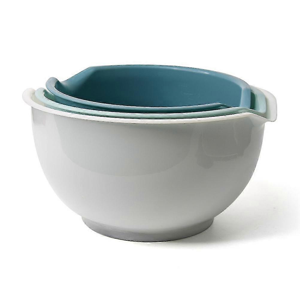 3 Piece Plastic Mixing Bowl Set - Nesting Mixing Bowl With Rubber Grip Handles Easy Pour Spout And Non Slip Bottom - Three Sizes Small Large Capacity