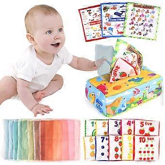 Baby Tissue Box Toy, Montessori Toys for Babies 6-12 Months, Soft High Contrast Crinkle Sensory Toys