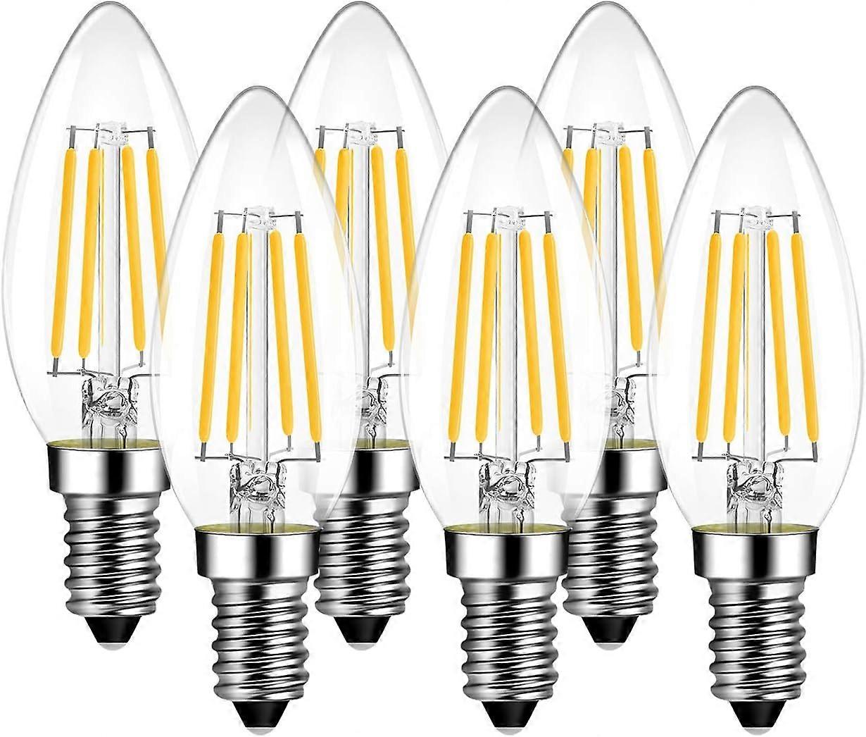 6x E14 C35 4W LED Filament Bulb, Equivalent to 40W halogen lamp, 470 lumens, AC 220-240V -2700K - Beam angle 270 - Cool White