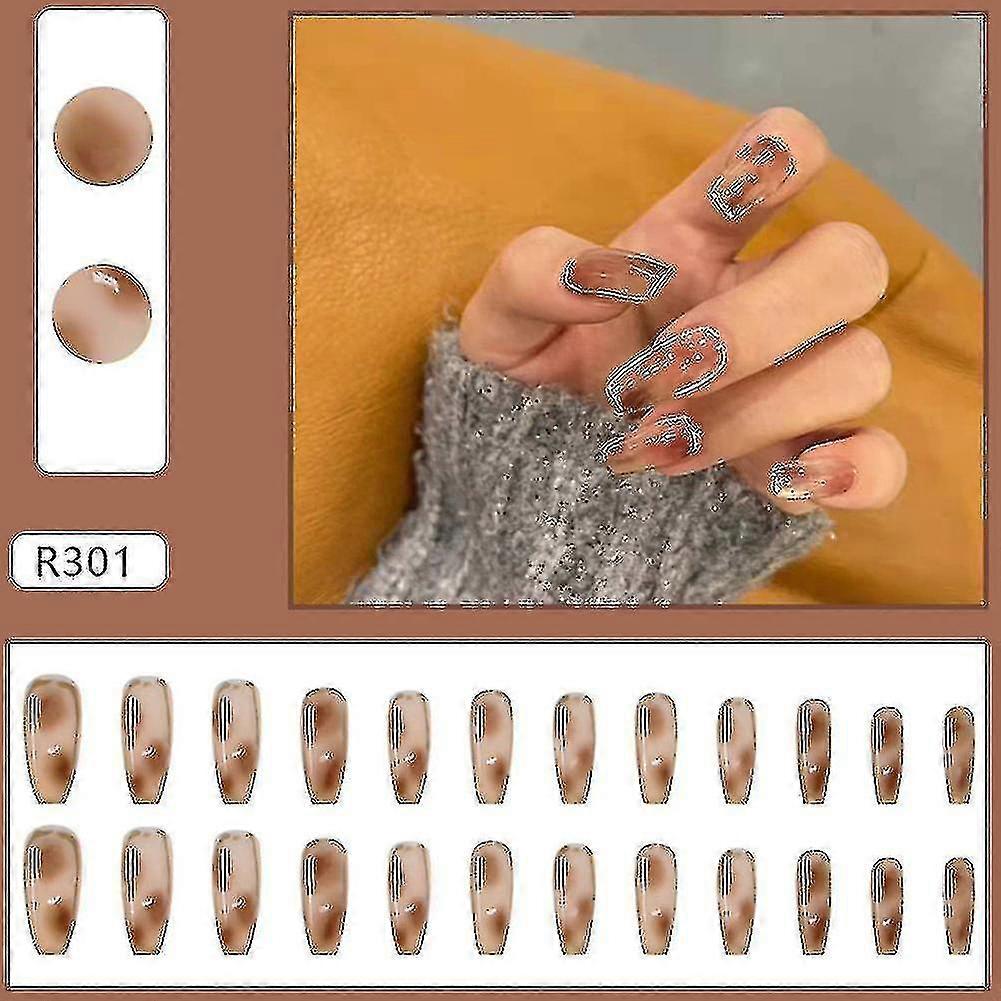 24pcs Long Press On Nails Halos Staining