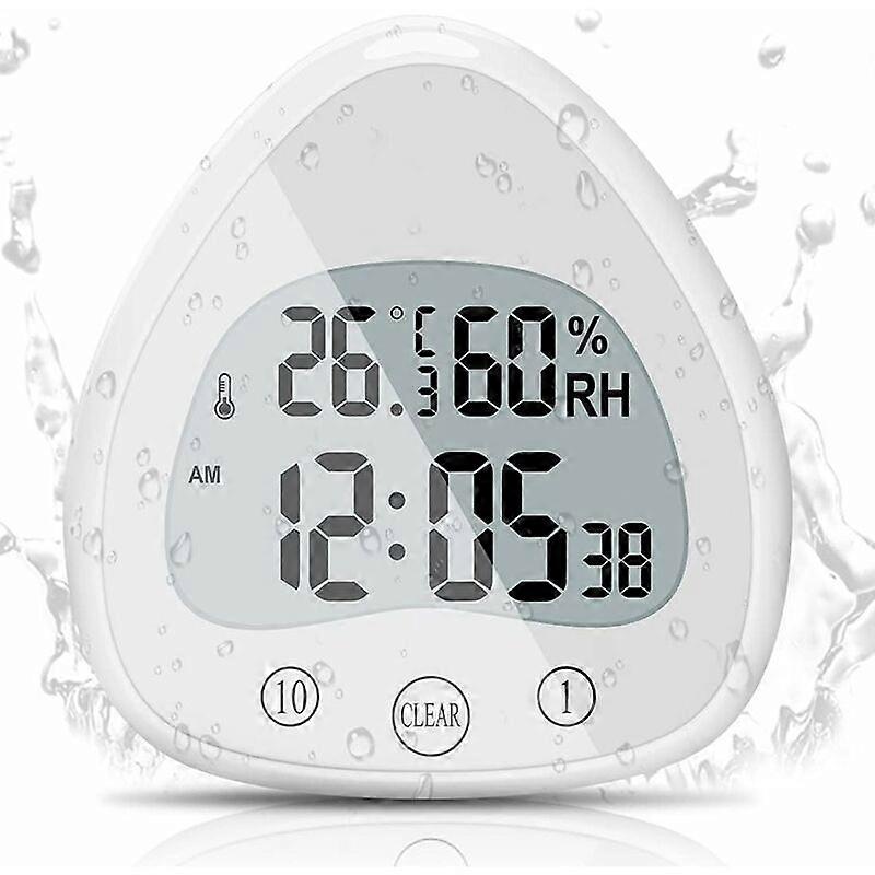 Bathroom Clock LCD Digital Alarm with Waterproof Touch Shower Clock, Waterproof Timers Thermometer Portable Display Clock with Suction Cup for Cooking