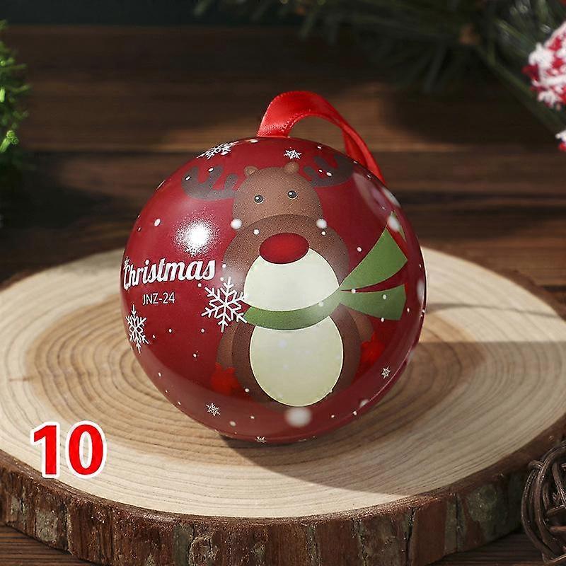 1PC Navidad Party Santa Printing Round Empty Case Mini Tin Box Candy Storage Case Round Ball Shaped
