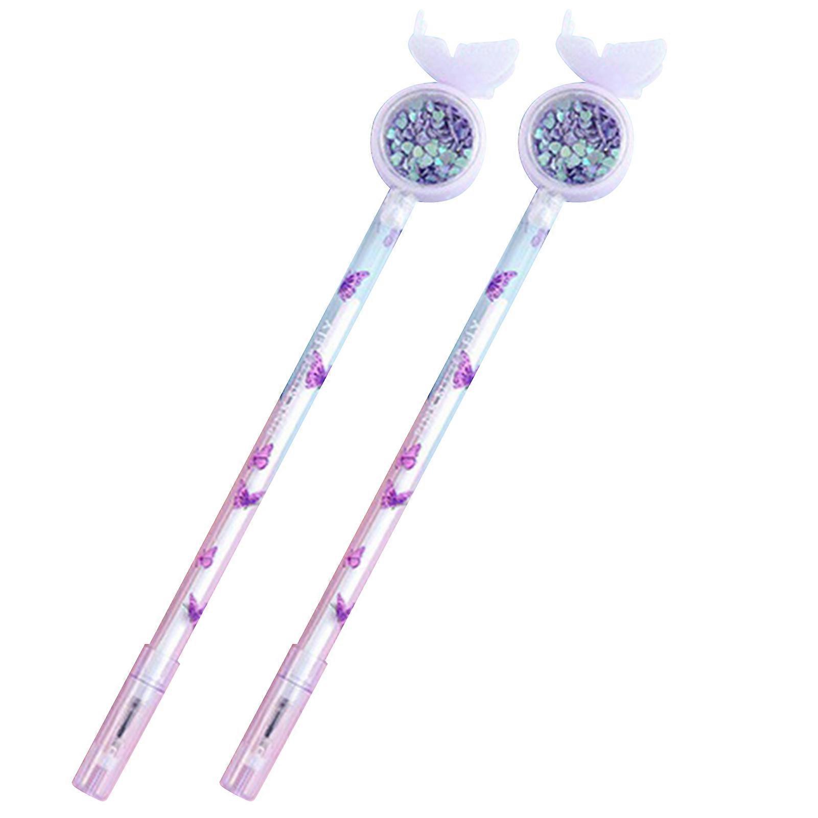 2Pcs Gel Pen Glitter Butterfly Pattern Plastic Bright Color Rollerball Pen for Office KAESI