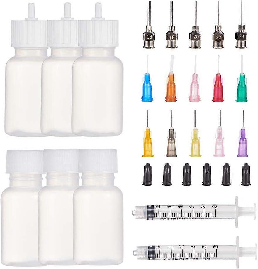 6 Packs 1oz DIY Precision Tip Applicator Bottles 15PCS Stainless Steel PP Blunt Needle Tips 6PCS Stoppers 2PCS Syringe for Quiling Glue Work