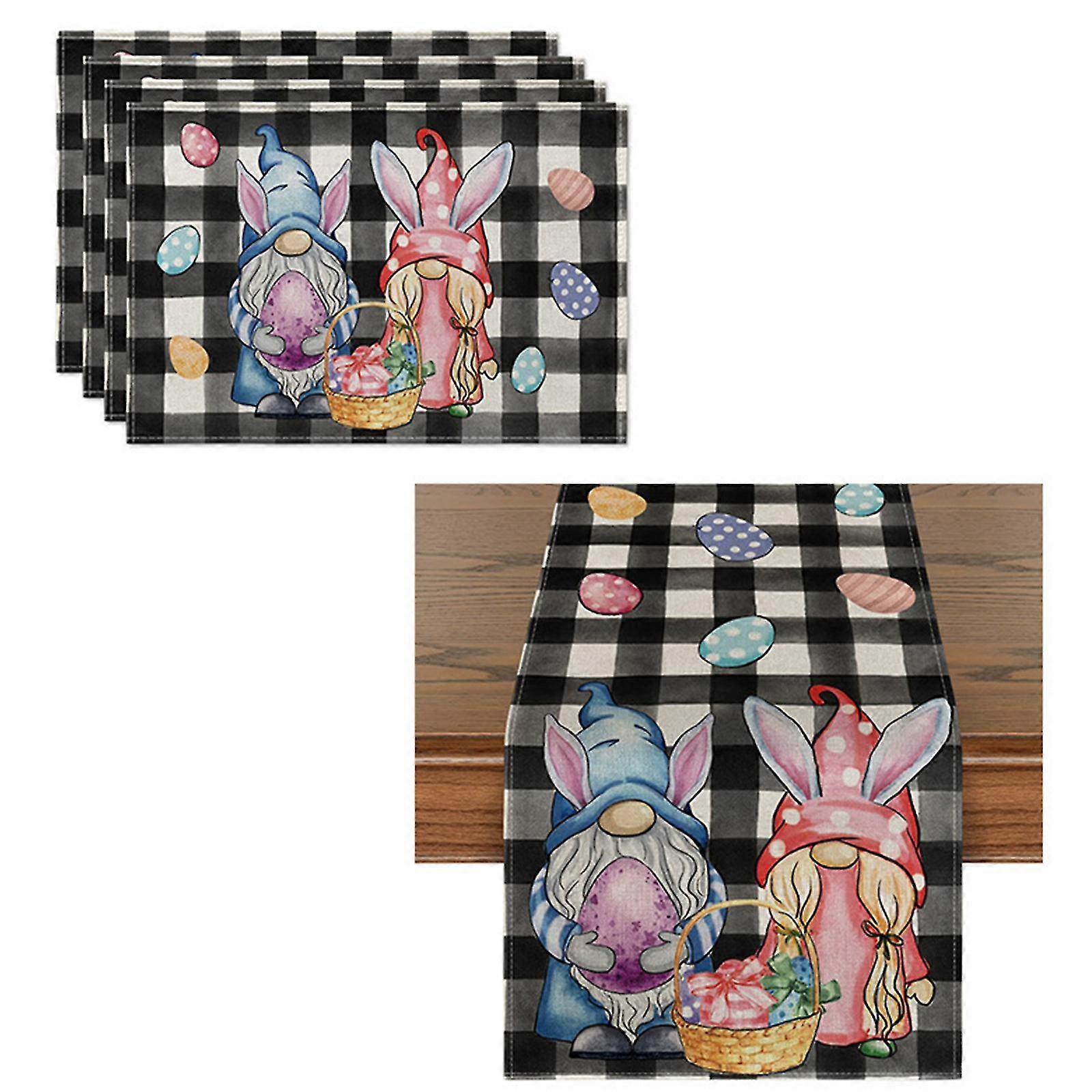 Artoid Mode Easter Bunny Easter Table Runner Off-white, Seasonal Spring Flowers Holiday Kitchen Dining Table Runner