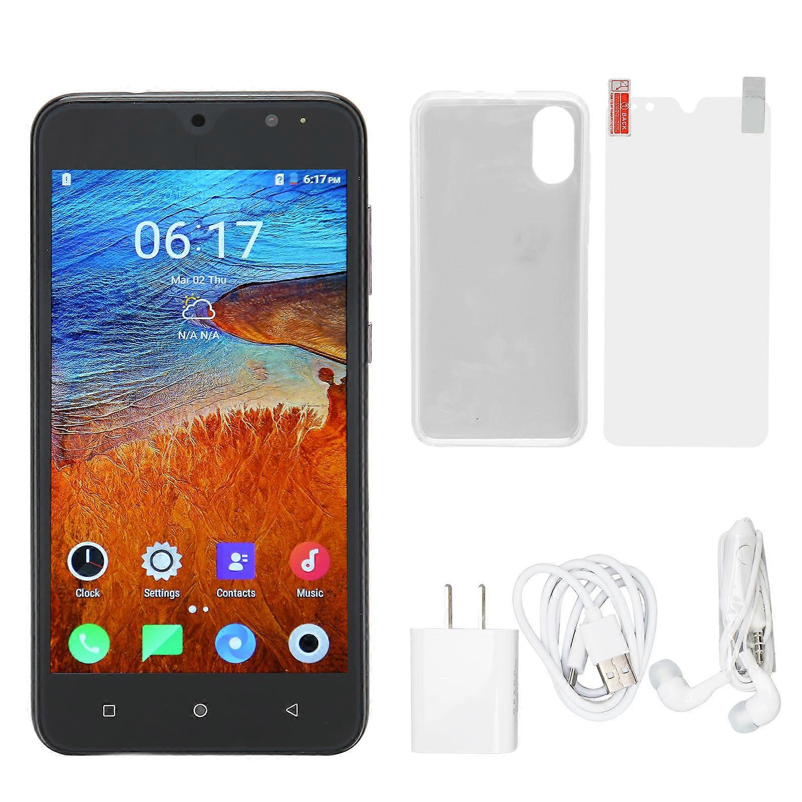 5.5インチスマートフォン HDスクリーン 顔認識 4GB RAM 32GB ROM Android 10対応 100V～240V ブラック USプラグ