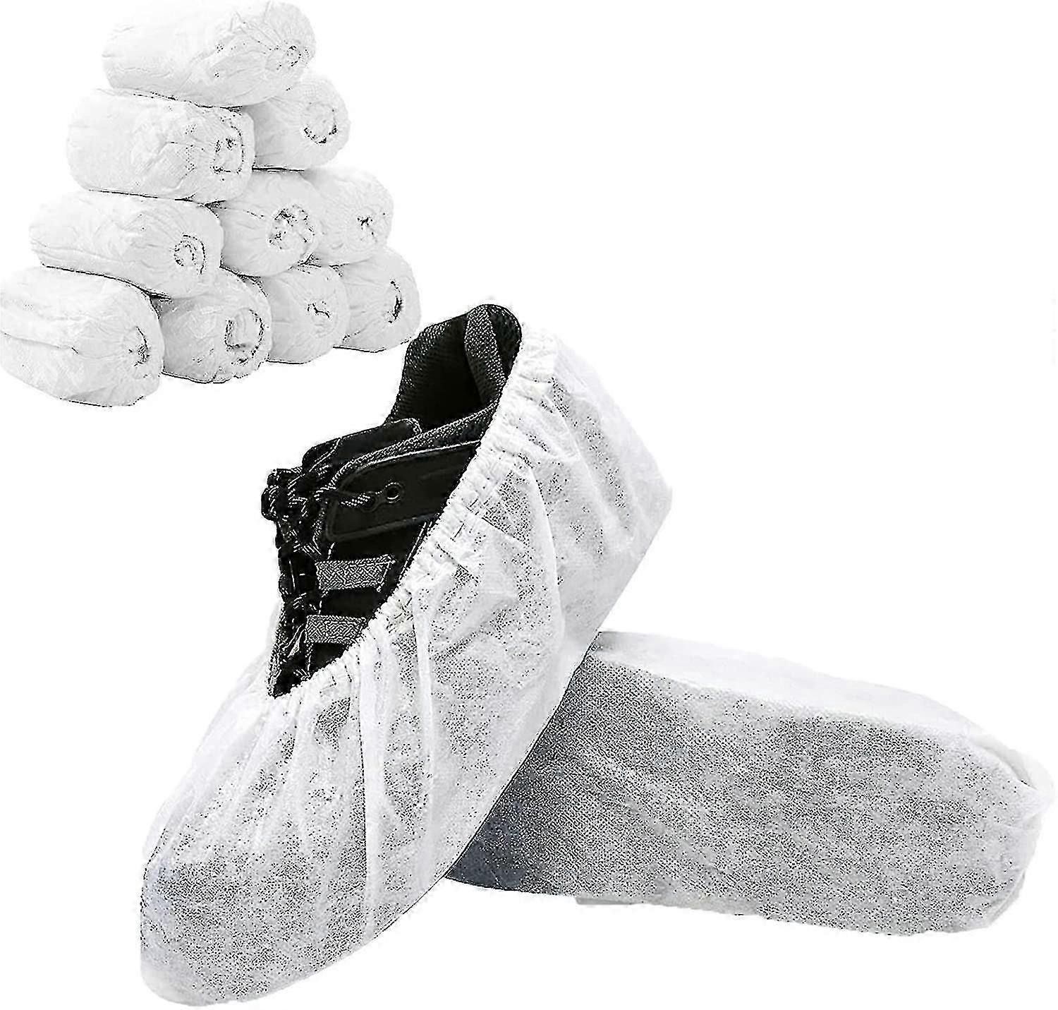 100 팩 (50 쌍) 일회용 신발 커버, 흰색 저항 부트 커버 비 슬립 신발 부티 실내