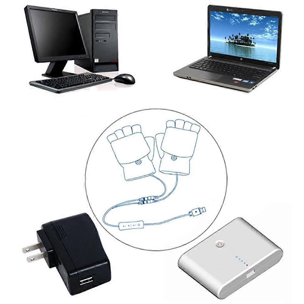 Gants chauffants USB Demi-doigt (gris B) Gants chauds chauffants