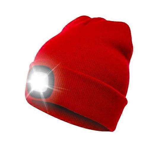 Beanie Hat With Light Headlamp Rechargeable Flashlight Cap Winter Knitted Lighted Hat For Men Women(red)