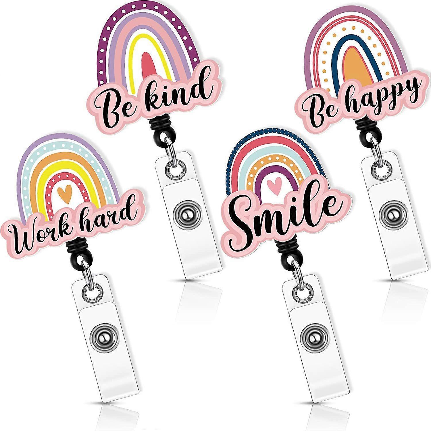 Simple hand painted rainbow, easy pull acrylic buckle, easy pull retractable and rotating badge reel