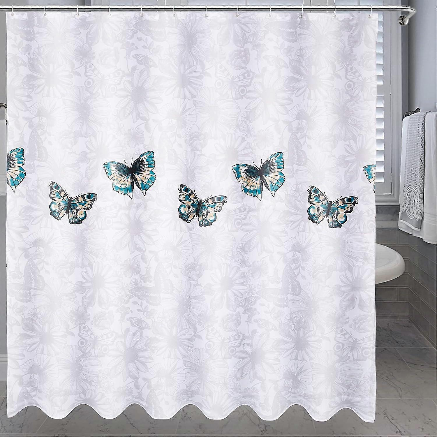 Grey Floral Quick Dry Shower Curtain for Bathroom