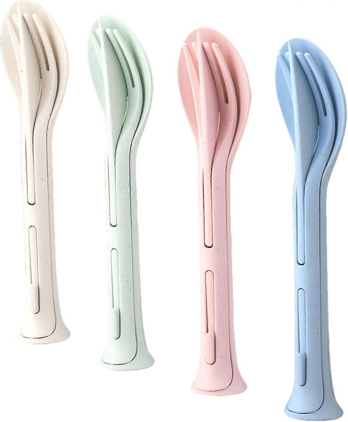 4 Sets Portable Cutlery Set, Spoon Fork Chopsticks Tableware Set for Celebrate Holidays Picnics Daily Use Travel Flatware Set(4 Colors)