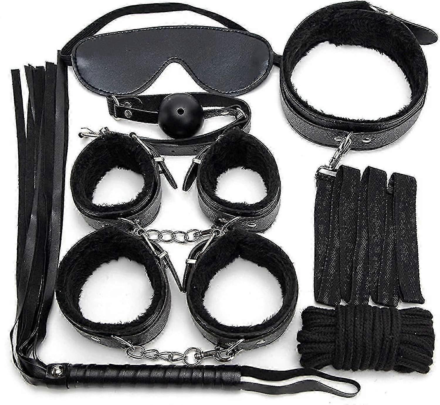 7pcs/set Bodaged Kit Adlt Explay Hndcffs/whps/ball Gg/rope/collr Bdm