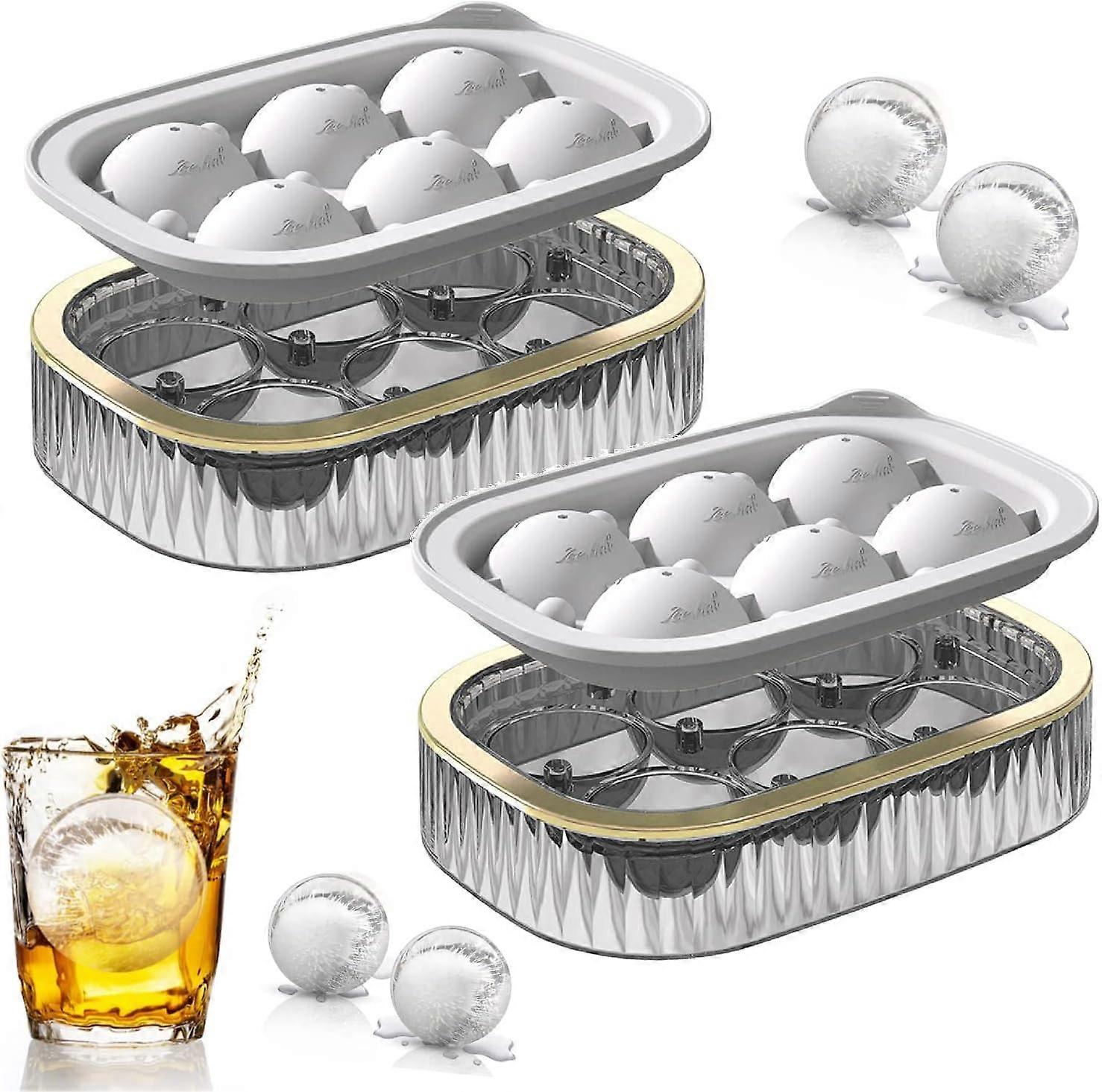 2Pack Silicone Ice Cube Tray with Lid, 6 Cavity Ice Ball Maker Mold, Round Ice Cube Mold BPA Free for Whiskey & Cocktails