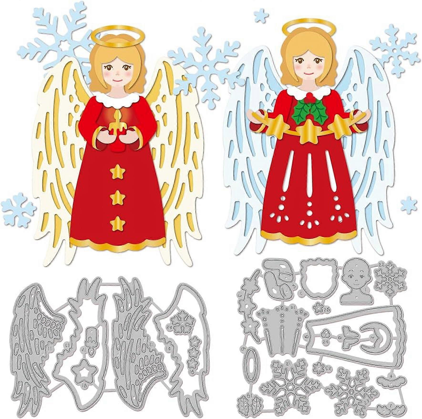 2 Sets Christmas Angel Cutting Dies Layered Wings Embossing Stencils Christmas Snowflakes Template