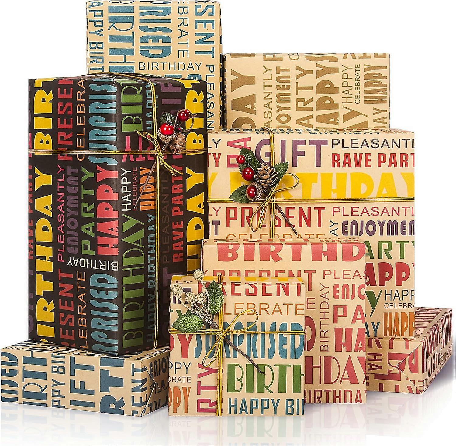 Kraft presentpapper, födelsedagspapper, retro presentpapper, barn- och herrfödelsedagspresentpapper