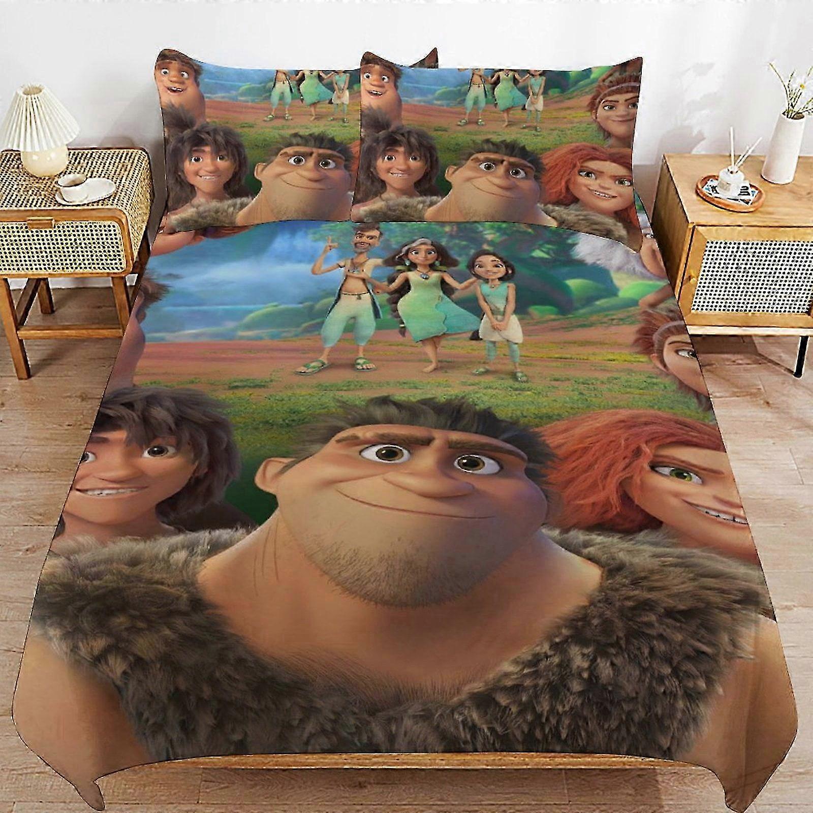Lakan Croods Cartoon Sängkläder Sets Ultra mjuk hudvänlig påslakan 3 delar, söt täcke täcke sängset