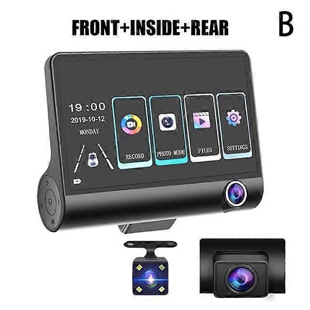 3 Lens Dash Camera 4" Screen Dash Cam 1080P Car Video Recorder Front Inside Rear Cam Blcak Box Loop Recording G-Sensor DVR