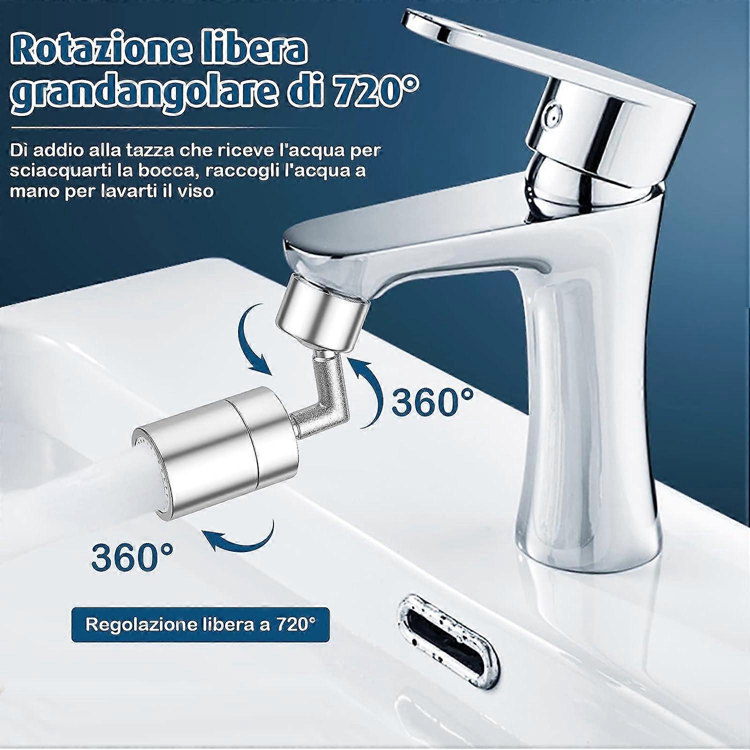 720 Swivel Faucet Aerator, Wide Angle Dual Function Aerator, Rotating Aerator, Sprayer Faucet for Kitchen, Bathroom with M22 M24 Nozzle Adapters,Silve