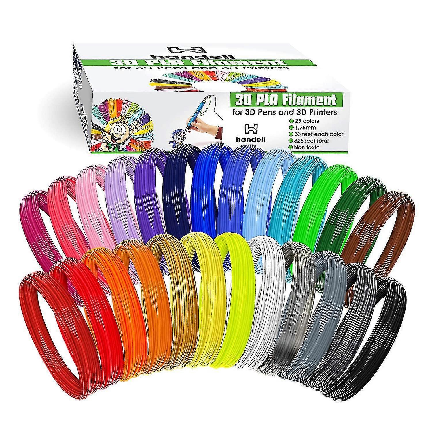3d Pen Ment S - Pla Ment 1.75mm | 25 S, 20 S + 5 Fluorescent / Transparent, 33ft Each, 825 Feet Total