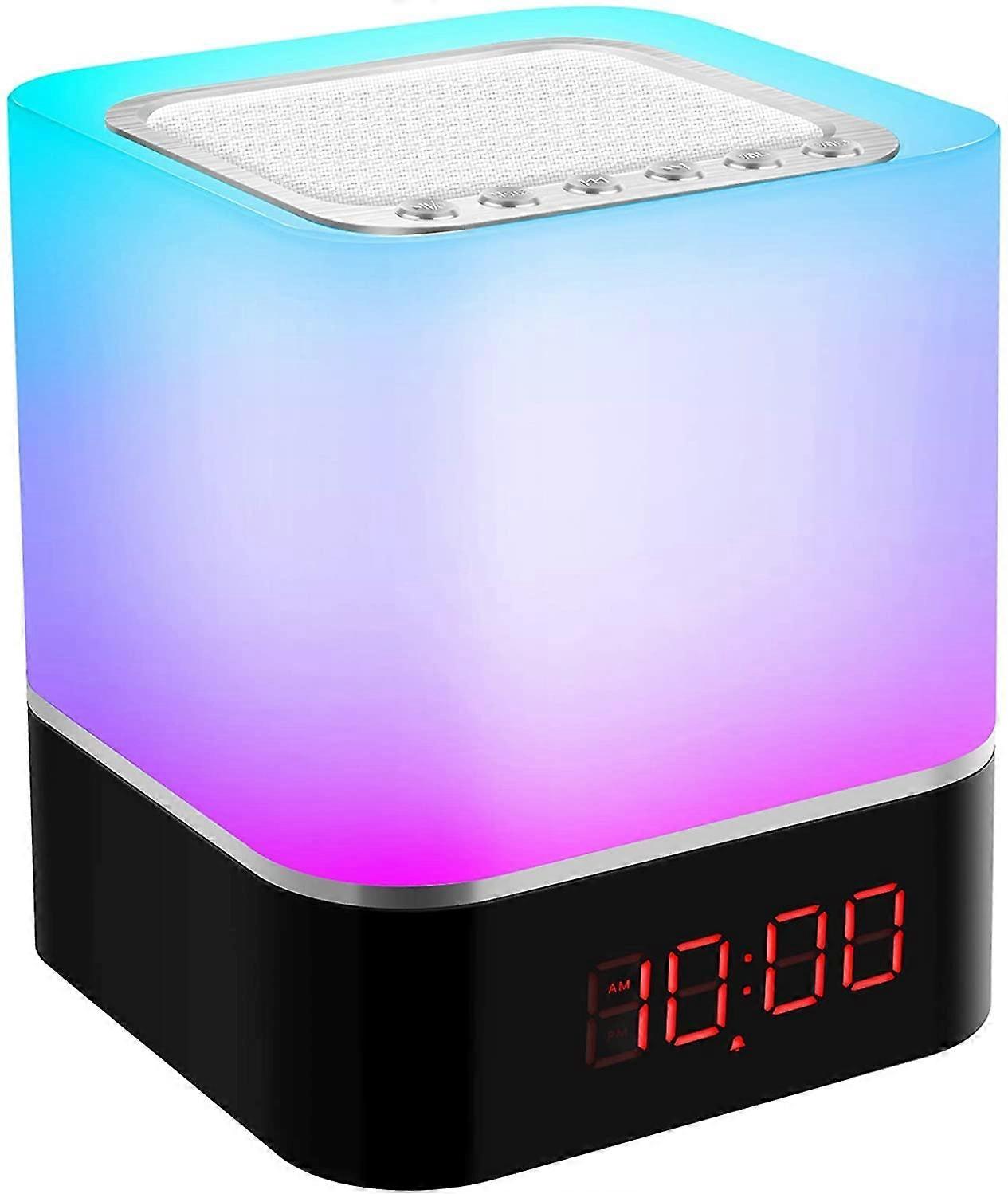 5 IN 1 Portable Bluetooth Speaker Lighted Alarm Clock, Baby White Noise Bedside Lamp, Multicolor Night Light Touch Control Digital Alarm Clock with FM