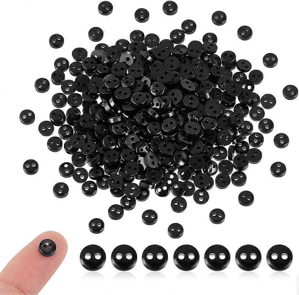 800Pcs DIY Handcraft Buttons For Dolls Clothes Flat Round Resin Button Black 6mm Hole: 1mm