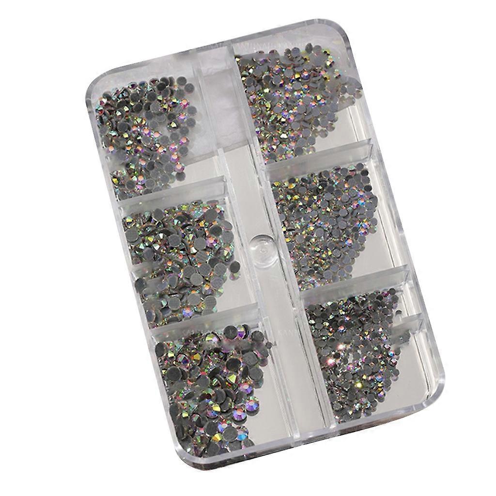 6 Grids Box Set Flat Back Rhinestones and Small Round Diamond Combination