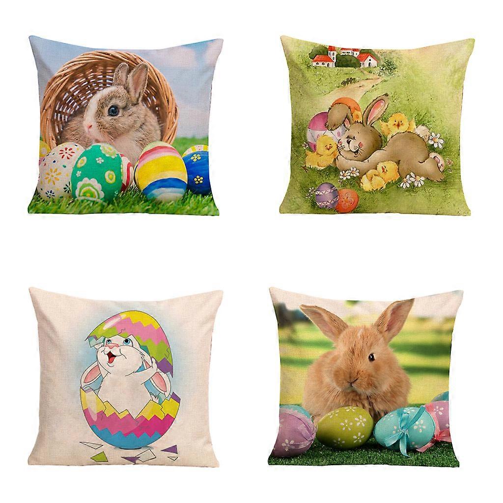 4pcs Easter Rabbit Bunny Egg Pillow Cover 18x18'' Easter Decoration Cushion for