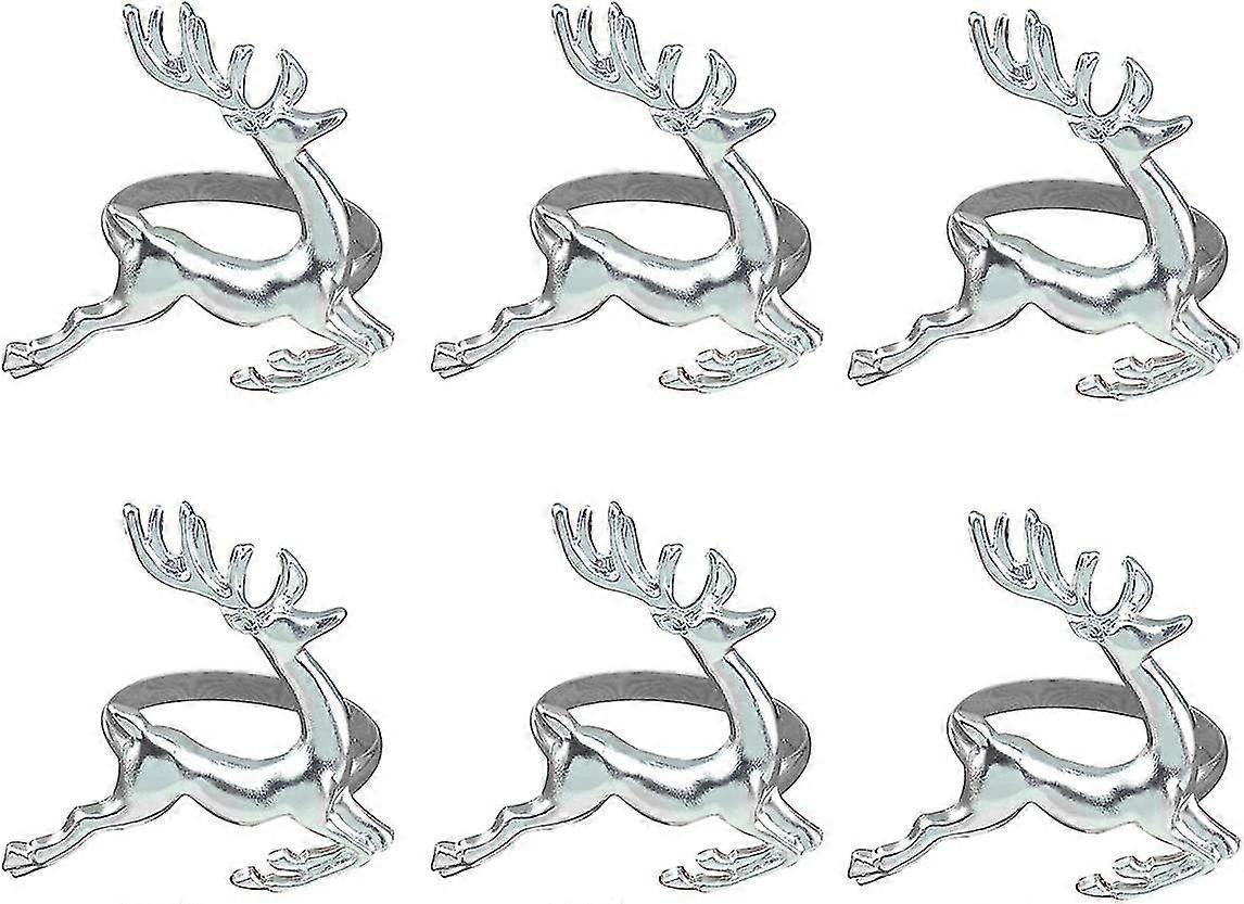 6pcs Noël Renne Ronds Serviette Elk Cerf Ronds Serviette Argent Décoratif-MXBC