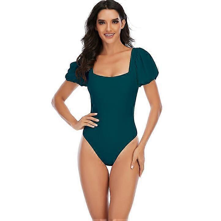 Women's One Piece High Waist Square Neck Swimsuit Puffy Sleeve