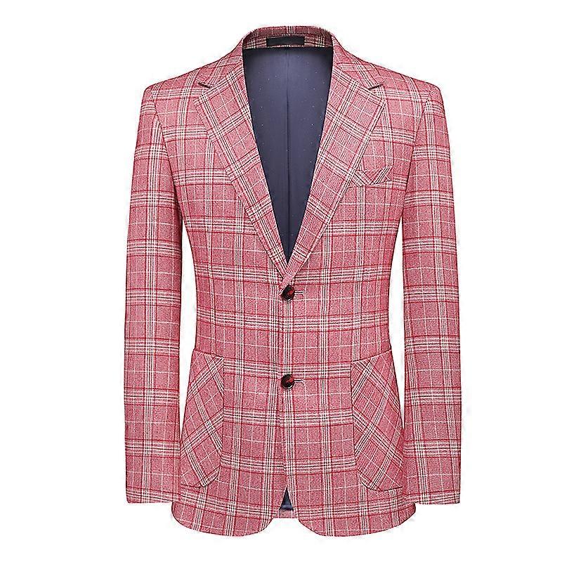Men's one button suit casual trim plaid blazer