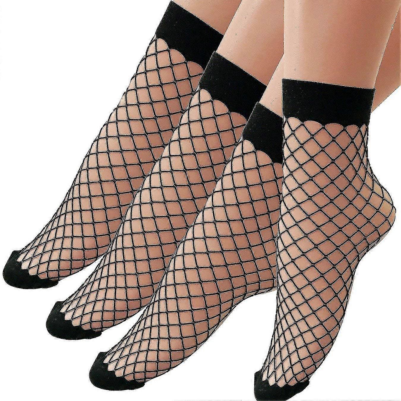 Womens Ankle High Tights Mini Diamond Net Socks 3 Pack