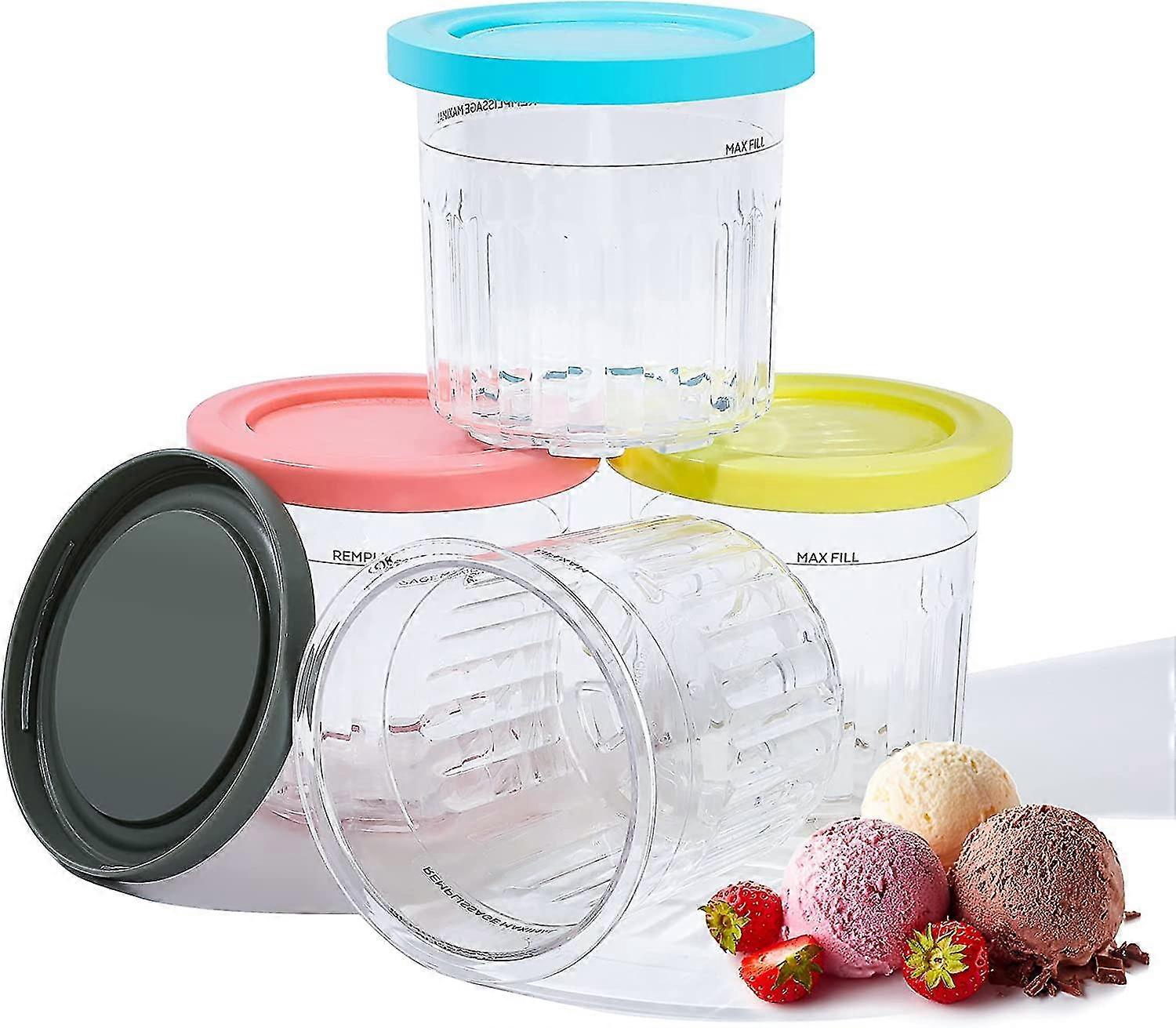 4pcs Ice Cream Pints Containers And Lids, 16oz Cups Compatible With Nc301 Nc300 Nc299amz Series, Creami Ice Cream Makers