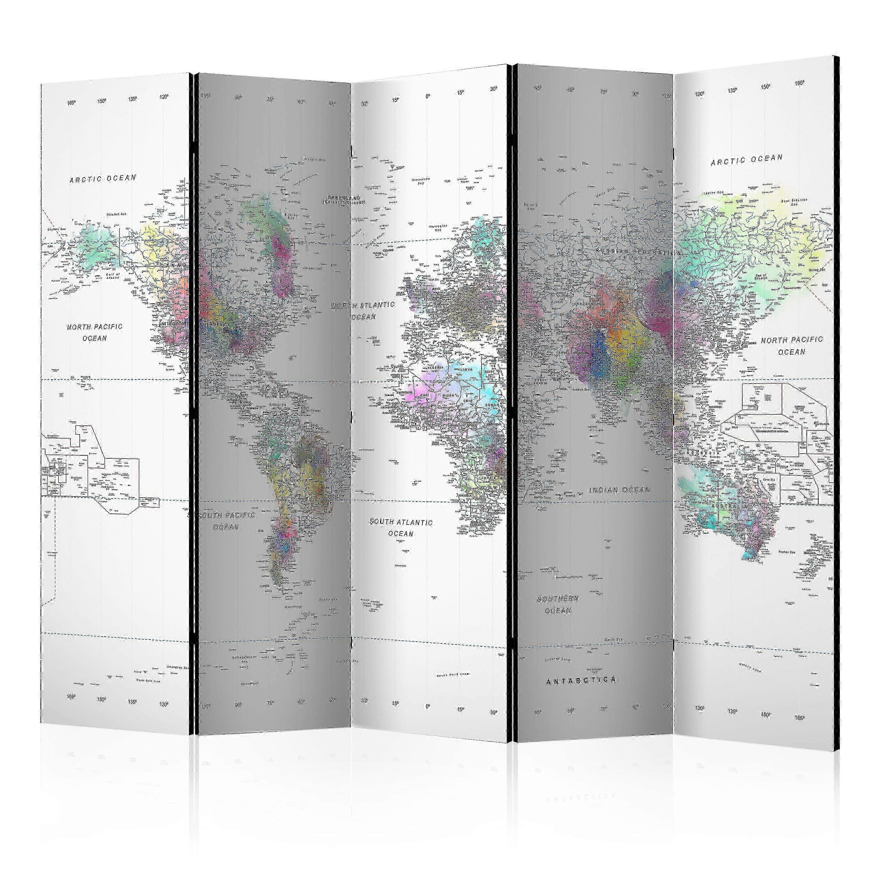 Room Divider - White-colorful world map