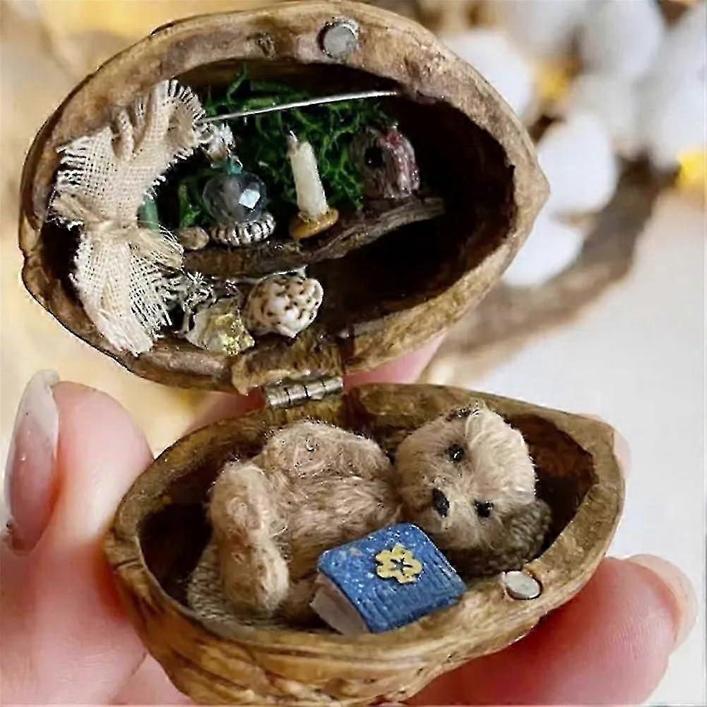 Walnut Shell Doll House, Tiny World Inside Walnuts, Handmade Walnut Shell Doll House Mini Library, R